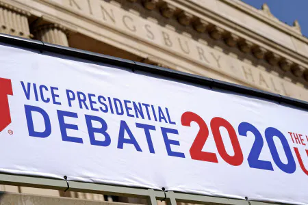 米副大統領候補テレビ討論会の会場となるユタ大学(5日、ソルトレークシティー)=AP