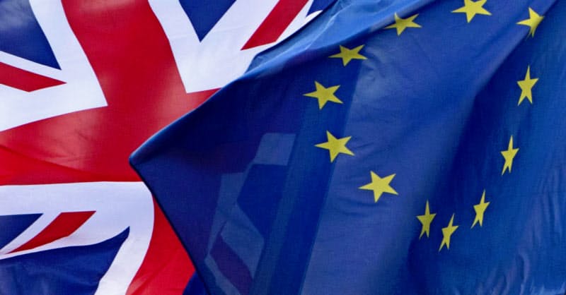 FILE - In this Friday, Dec. 8, 2017 file photo, the British and EU flags flap in the wind outside EU headquarters in Brussels. The U.K. indicated Tuesday, Sept. 8, 2020, that it was prepared to break an international agreement as post-Brexit trade discussions with the European Union resumed on an increasingly acrimonious tone. (AP Photo/Virginia Mayo, File) FILE - In this Friday, Dec. 8, 2017 file photo, the British and EU flags flap in the wind outside EU headquarters in Brussels. The U.K. indicated Tuesday, Sept. 8, 2020, that it was prepared to break an international agreement as post-Brexit trade discussions with the European Union resumed on an increasingly acrimonious tone. (AP Photo/Virginia Mayo, File)