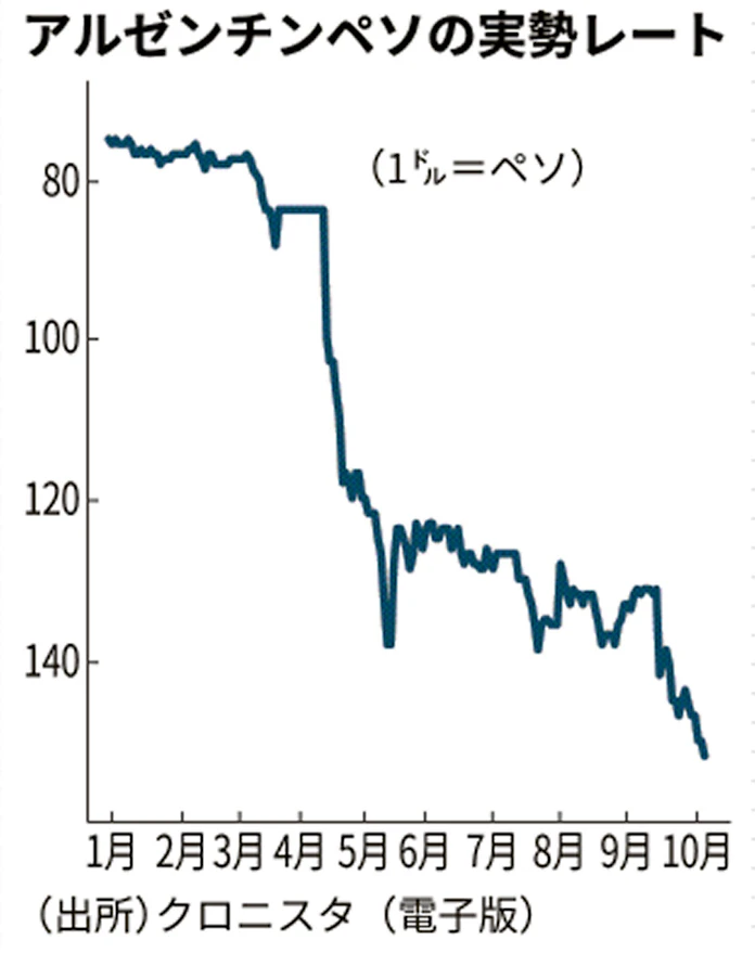 アルゼンチン通貨ペソ 実勢レートが急落 公定の半分に 日本経済新聞