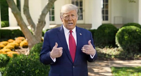 7日、新型コロナの治療について話すトランプ米大統領=ホワイトハウス提供・ロイター