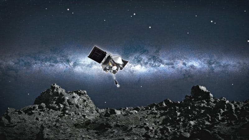 小惑星ベンヌに着陸するオシリス・レックスの想像図(NASA提供) 小惑星ベンヌに着陸するオシリス・レックスの想像図(NASA提供)