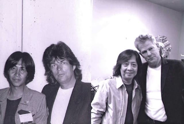 宝物のデイヴィッド・フォスター氏との写真（左の写真は1987年の来日時に、右は2016年にサンタモニカで撮影）