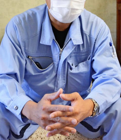 公判への思いを語る石橋建設工業社長の石橋秀文さん(8月、北九州市)=共同