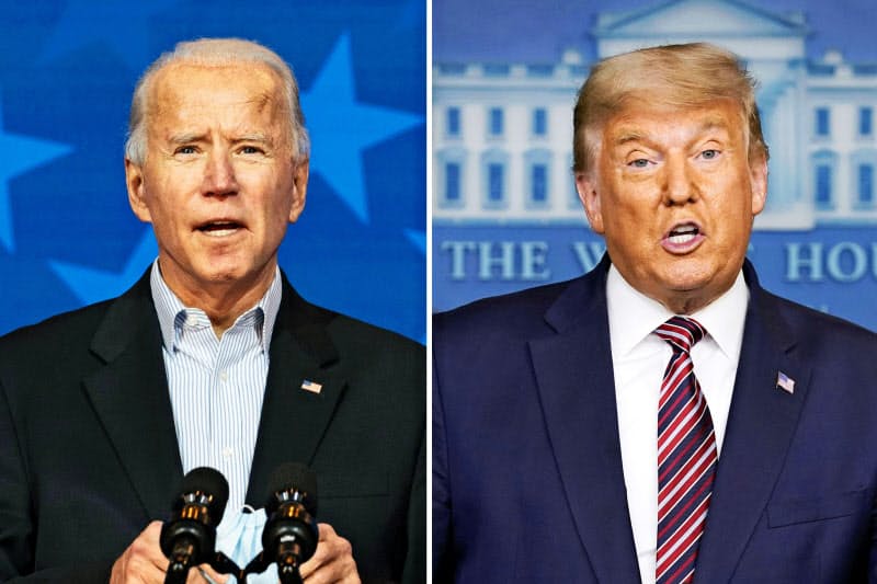 大統領選で優位に立つバイデン前副大統領(左)を、法廷闘争で阻止する構えのトランプ大統領(AP=共同) 大統領選で優位に立つバイデン前副大統領(左)を、法廷闘争で阻止する構えのトランプ大統領(AP=共同)