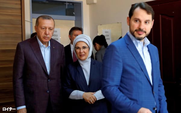 エルドアン大統領(左)と辞任した娘婿のアルバイラク財務相(右)(2019年6月、イスタンブール)=ロイター