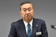 記者会見する福島銀行の加藤容啓社長(13日、福島市) 記者会見する福島銀行の加藤容啓社長(13日、福島市)