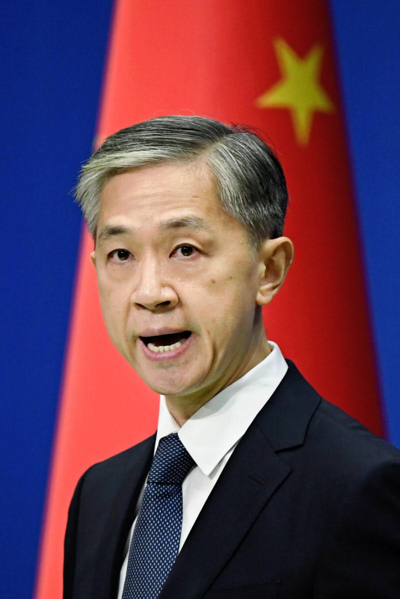 記者会見する中国外務省の汪文斌副報道局長=9月14日、北京(共同) 記者会見する中国外務省の汪文斌副報道局長=9月14日、北京(共同)