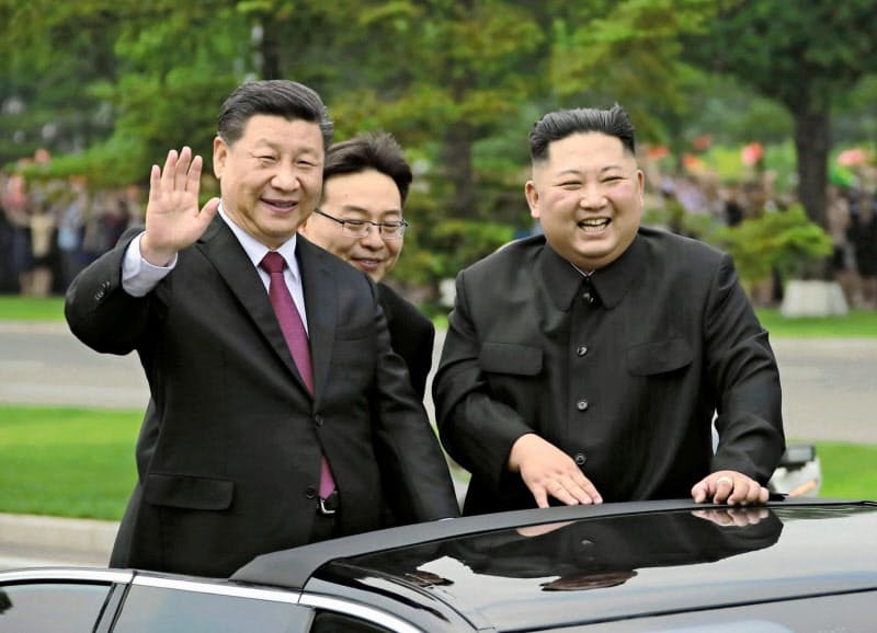 中朝首脳は19年6月に平壌で会談した=朝鮮中央通信・共同 中朝首脳は19年6月に平壌で会談した=朝鮮中央通信・共同