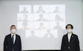 東京都渋谷区が4月26日に開いた副業人材就任式。長谷部健区長（左）も参加した。