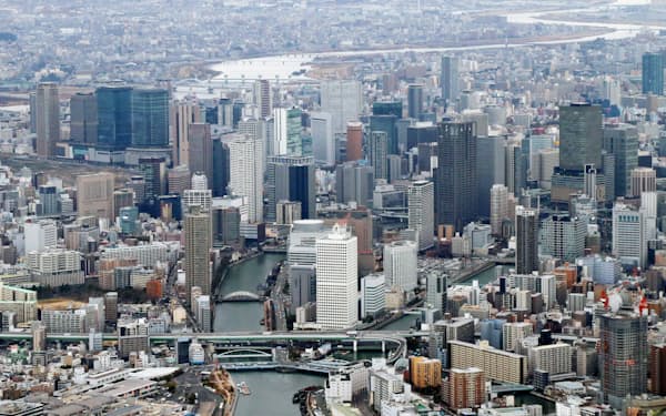 高層ビルが並ぶ梅田など大阪市中心部