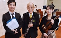 （左から）「チェンバロは自分の感性に合う」と話す高田さん、バロック音楽を追究し続ける延原さん、音楽への姿勢が変わったという浅井さん（大阪市北区）