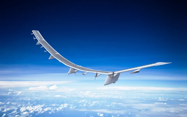成層圏を旋回する無人飛行機を無線基地局にして地上と交信する構想も（ソフトバンクが事業化を進める空飛ぶ基地局の「サングライダー」）