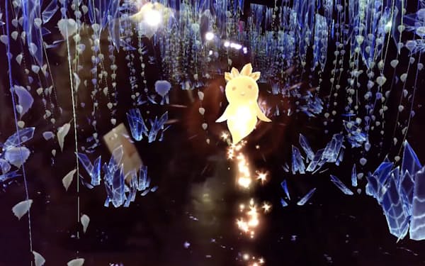 スマートグラスを付けると、坑道内に金色の妖精「アウルー」が現れＭＲが見られる