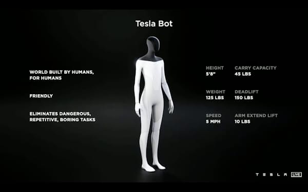 テスラが開発を表明したヒト型ロボット「テスラ・ボット」のイメージ＝同社の中継映像から