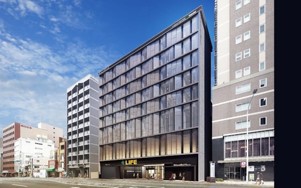 四条通沿いに開業するホテルとスーパーが入る複合施設の外観イメージ