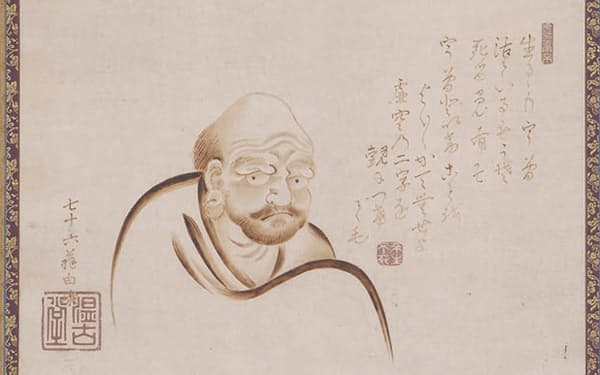 浮世絵師で焼絵師の恋川白峨が焼筆で描いた「達磨図」