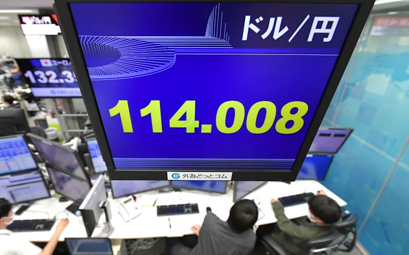 1ドル=114円台前半で推移する外国為替市場(15日午後、東京都港区の外為どっとコム)