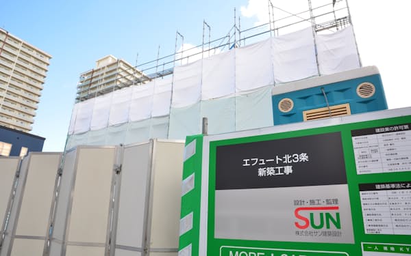 北ガスは社有地で賃貸事業の第1号物件を建設中だ(17日、札幌市)