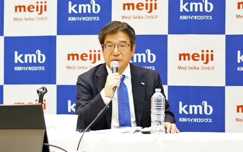 25日、都内で説明会を開いたKMバイオロジクスの永里敏秋社長 25日、都内で説明会を開いたKMバイオロジクスの永里敏秋社長
