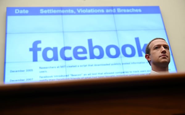 現行法で巨大テックを規制することの限界が浮かび上がる（19年の米公聴会で証言するフェイスブック＝現メタ＝のザッカーバーグＣＥＯ）＝ロイター