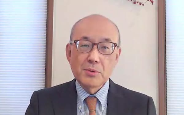 オンライン取材に応じるアセットマネジメントOneの菅野社長