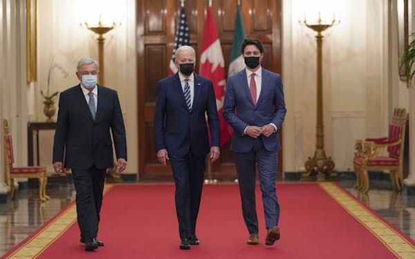 北米サミットでは米国とカナダ、メキシコの３カ国の首脳が米ホワイトハウスで会談した（１８日）＝ＡＰ