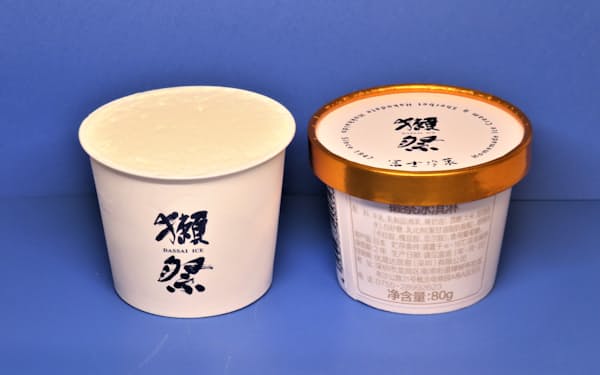 獺祭の酒かすを使ったアイスクリームは濃厚な味わいで、中国向け㊨もつくられた