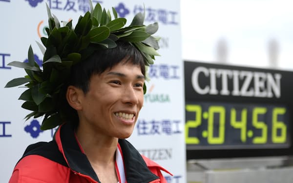 マラソン日本記録保持者としての力は３年後のパリ五輪でぶつけるつもりだ（2021年2月28日、大津市）