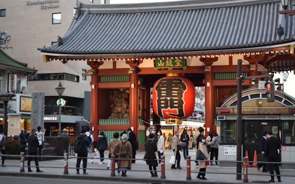 東京都は都内旅行費を補助する「都民割」の再開を目指す（25日、東京都台東区の浅草寺）