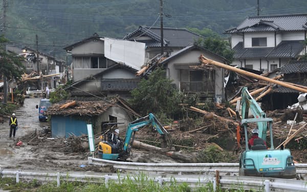 浸水で被害を受けた熊本県球磨村の住宅地（2020年7月9日）