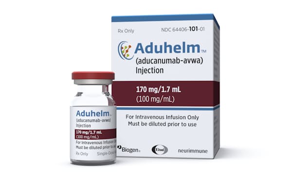 FILE - This image provided by Biogen on Monday, June 7, 2021 shows a vial and packaging for the drug Aduhelm. On Thursday, July 8, 2021, U.S. health regulators approved new prescribing instructions for the controversial Alzheimer's drug that are likely to limit use of the expensive therapy, which has faced an intense public backlash. (Biogen via AP, File)