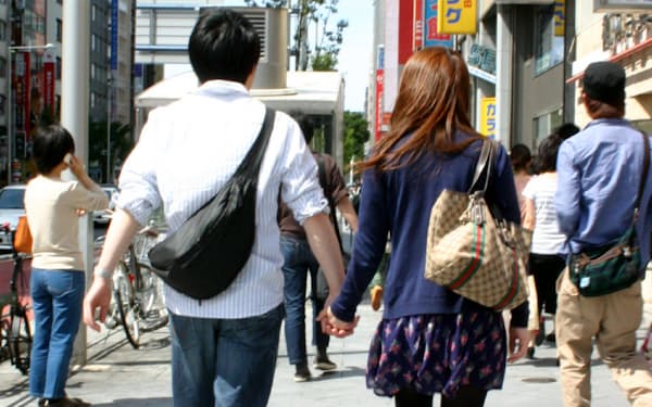 東京都内をデートするカップル。