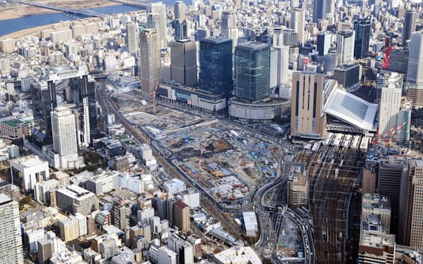 JR大阪駅北側の再開発エリア「うめきた2期」（21日）