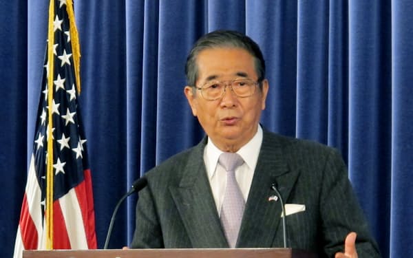 2012年4月、ワシントンでの講演で、東京都の尖閣諸島購入について語る石原慎太郎都知事（当時）＝共同