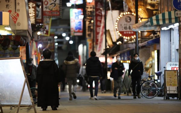 「まん延防止等重点措置」の発令で飲食店の来店客は減少（１月下旬、大阪市）
