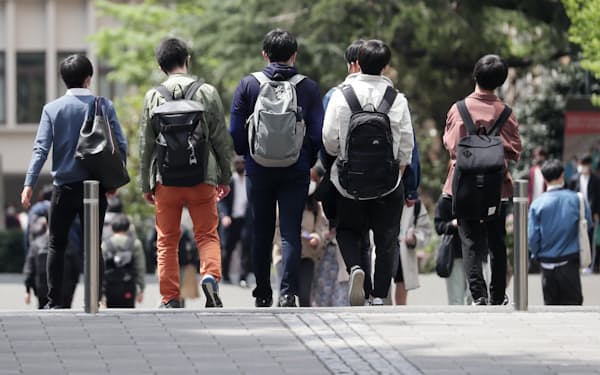 大学のキャンパスを歩く学生（東京都新宿区）