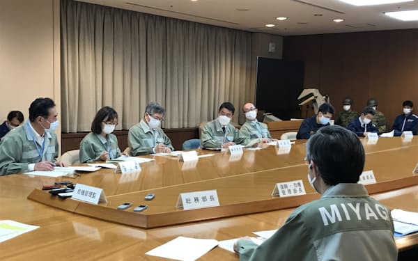 宮城県は17日午前2時から災害対策本部会議を開いた(宮城県庁)