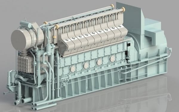 水素混焼技術を搭載した大型ガスエンジンの完成予想図。体積比30％の水素を天然ガスと混焼させ、CO2の排出を抑える（写真：川崎重工業）