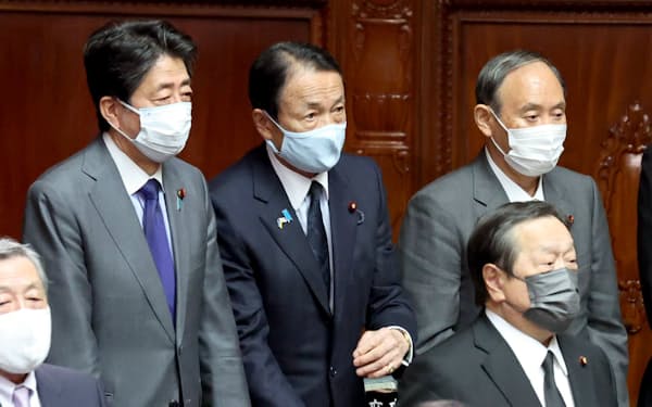 自民党の安倍晋三元首相、麻生太郎副総裁、菅義偉前首相