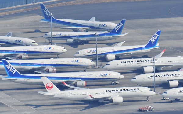 コロナ禍で運航できない状況が長く続いた(羽田空港に駐機する機材)