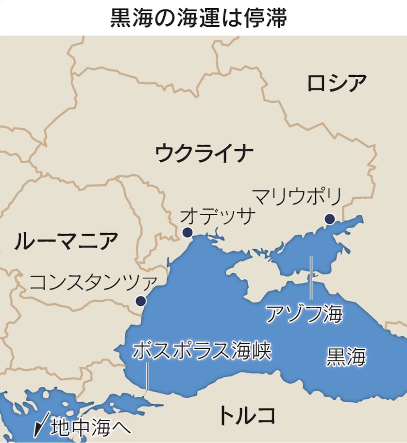 ウクライナ穀物輸出4分の1に 黒海封鎖 足止め100隻 日本経済新聞 ウクライナ穀物輸出4分の1に 黒海封鎖 足止め100隻 日本経済新聞