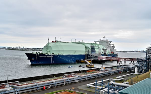 カーボンニュートラルLNGを積載したLNG船（2021年、静岡市）