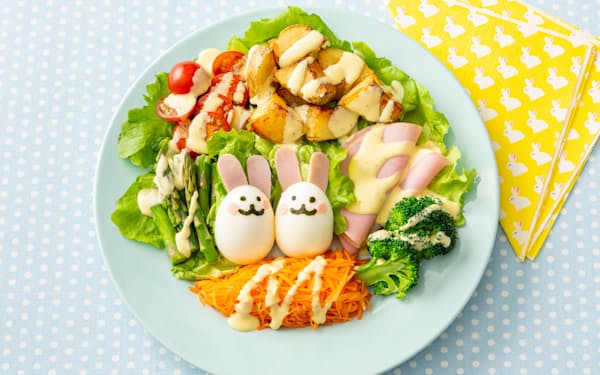 キユーピーの「うさぎと彩り野菜のペイザンヌサラダ」は卵のうさぎがイースターを盛り上げる