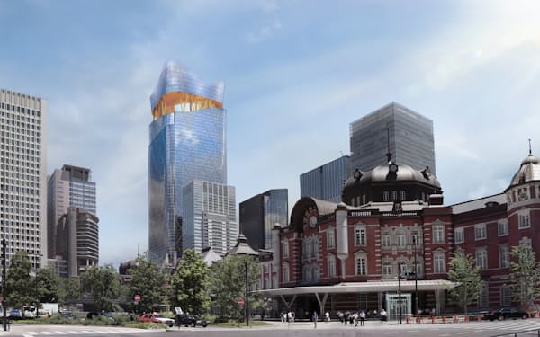 東京駅前の「トーチタワー」の完成予想イメージ。目玉ビルの開発でゼネコンなどと脱炭素に踏み込む