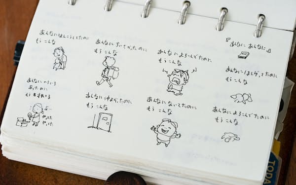 愛用の手帳に描かれた「あんなに　あんなに」のスケッチ　＝野沢　亘伸撮影