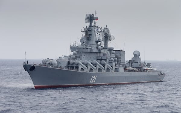 14日に沈没したロシア巡洋艦「モスクワ」（写真は2015年12月）＝ロシア国防省提供・ＡＰ