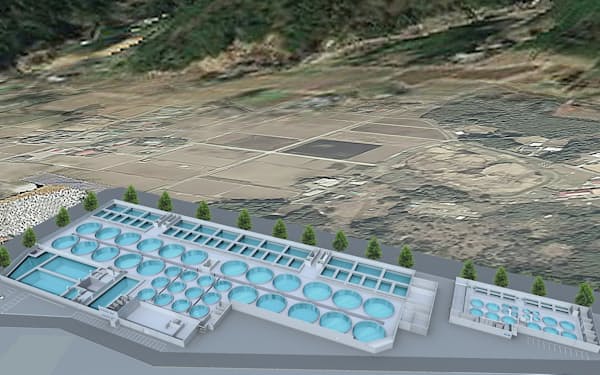 静岡県小山町で建設が進む陸上養殖施設の完成予想図
