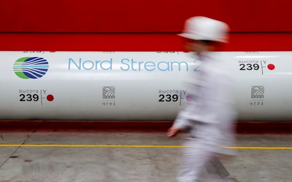FILE PHOTO: The logo of the Nord Stream 2 gas pipeline project is seen on a pipe at Chelyabinsk pipe rolling plant owned by ChelPipe Group in Chelyabinsk, Russia, February 26, 2020.  REUTERS/Maxim Shemetov//File Photo/File Photo