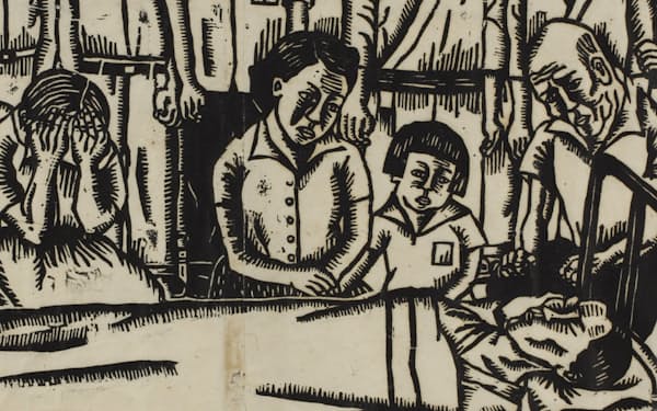 小林喜巳子「一日本人の生命」（1954年、木版、378×539センチ、町田市立国際版画美術館蔵）