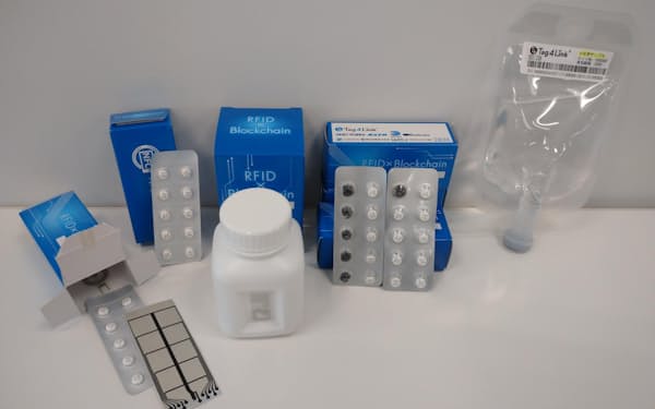 RFIDタグを使った医薬品の包装品。製造から流通までの履歴が分かる。